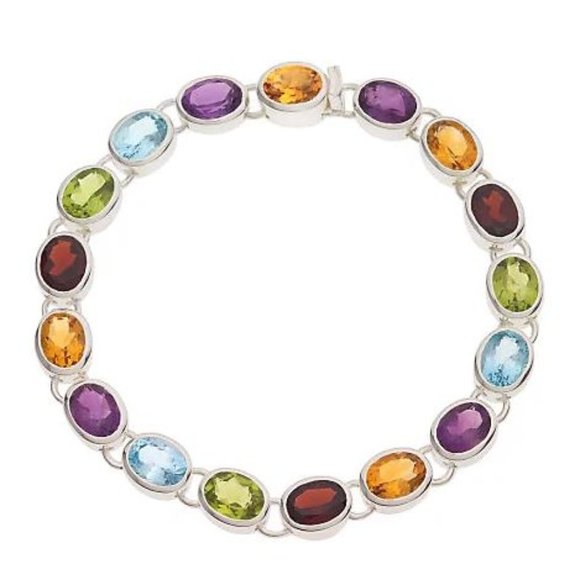 QVC Sterling Silver 18 cttw Bezel Set Multi Gemstone Bracelet - Picture 2 of 10